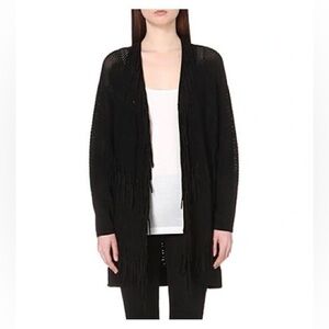 Maje Black Kimono Style Fringed Cardigan